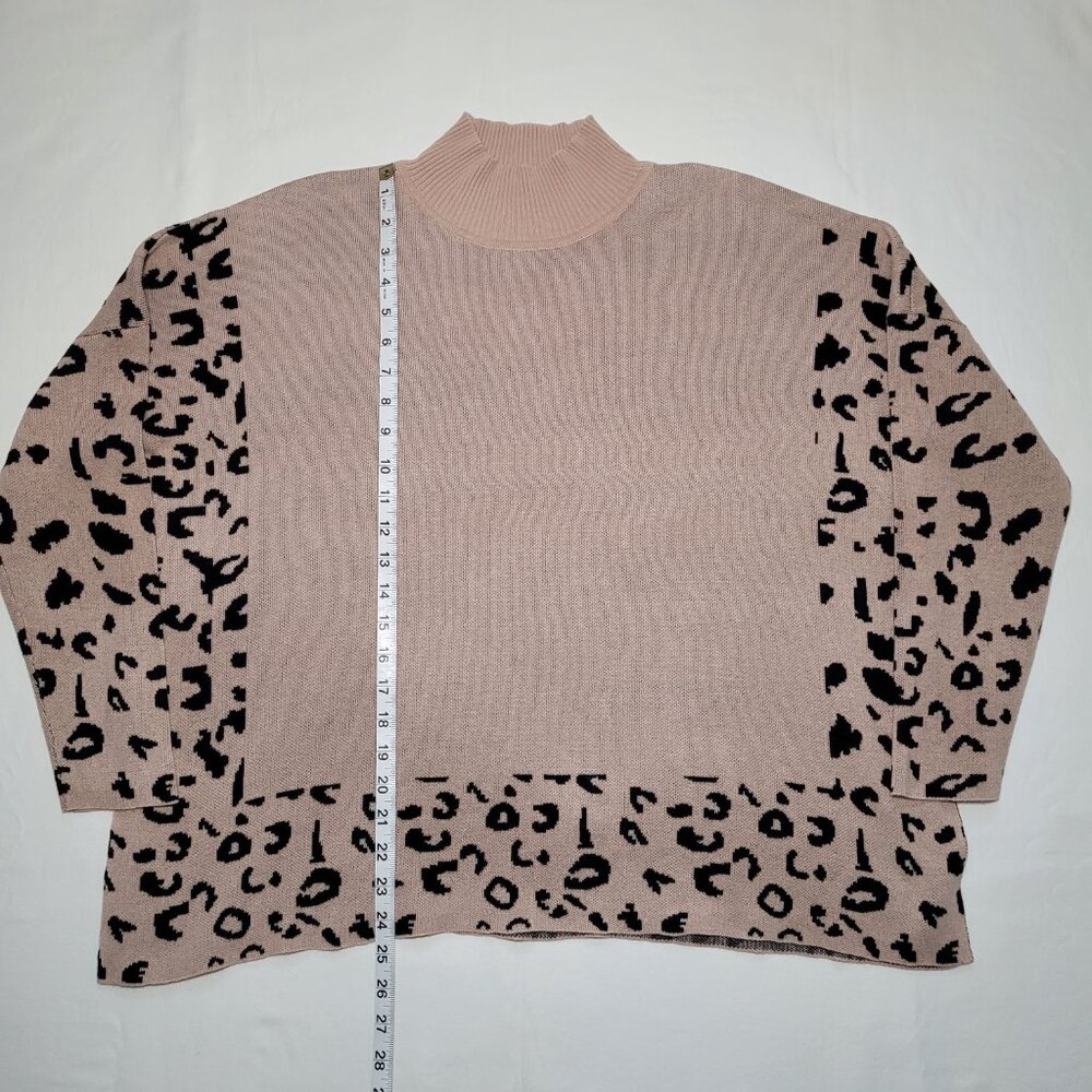Leopard Print Pullover Sweater Mock Neck Womens Small Boho Animal Print - Picture 3 of 9